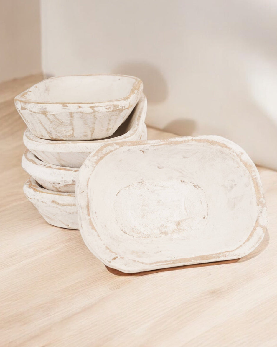 Patna White Rustic Wooden Mini Dough Bowl - Lulu Loves Home