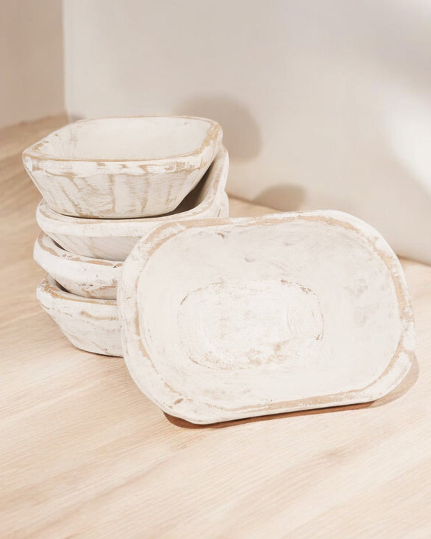 Patna White Rustic Wooden Mini Dough Bowl