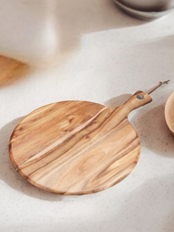 Natural Acacia Wood Round Serving Paddle Board