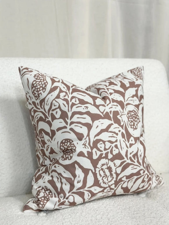 Aria Clay Brown Print Cushion Cover - 45cm x 45cm