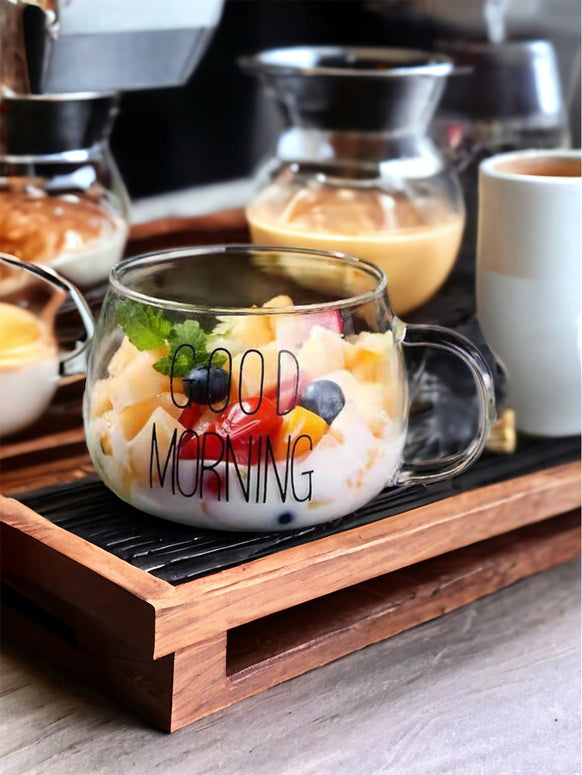 Round Glass Cup Black “Good Morning”