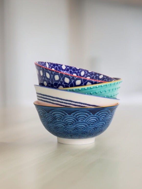 Ceramic Bowls Blue Pastels - Set of Four