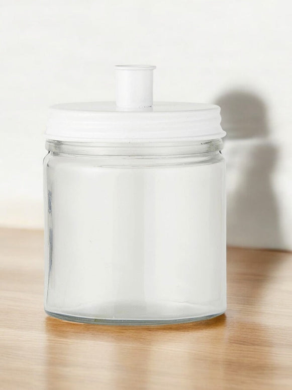 White Glass And Metal Dinner Candle Storage Jar And Holder