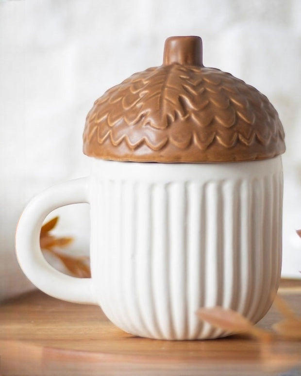 White And Brown Autumn Acorn Mug