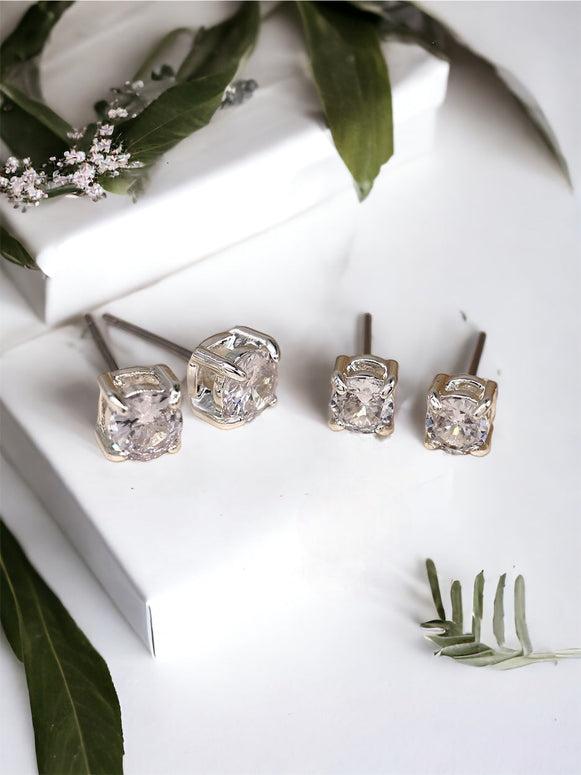 Silver Plated Crystal Stud Earrings - Set of Two