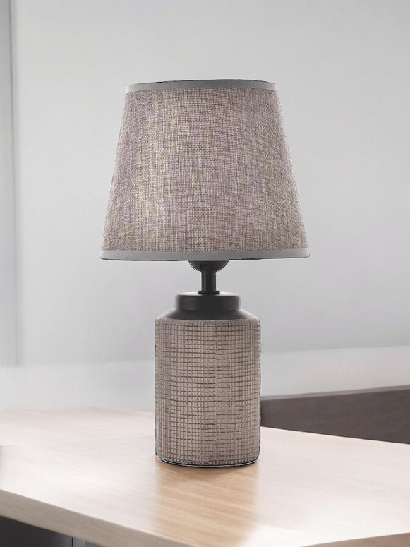 Grey Rattan Effect Ceramic Table Lamp