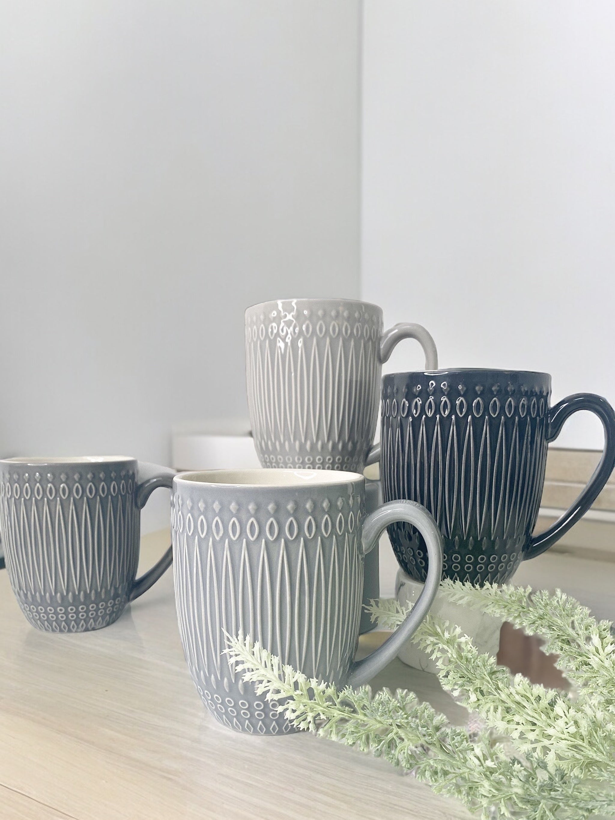 Patterned Nordic Monochrome Coffee Mugs - Set of Four