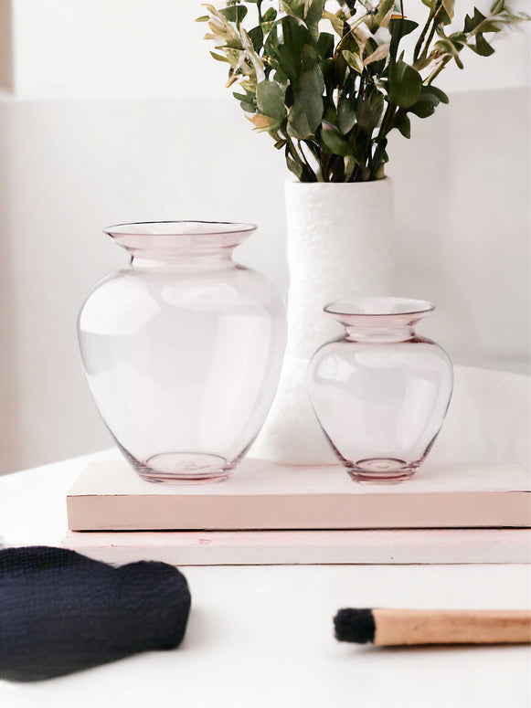 Blush Pink Tall Glass Bulbous Vase