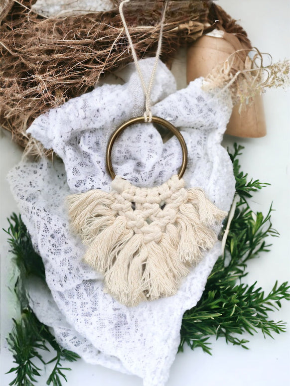 Bjorn Ivory Macrame Fabric Hanging Decoration Bauble