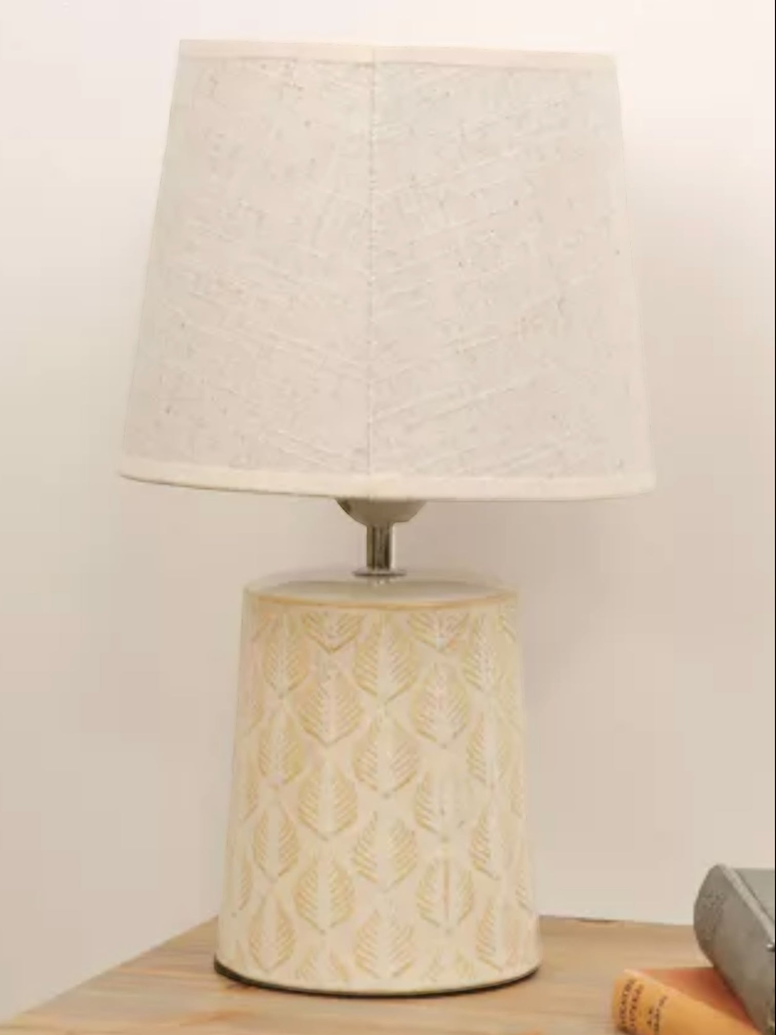 Natural Cream Leaf Print Table Lamp