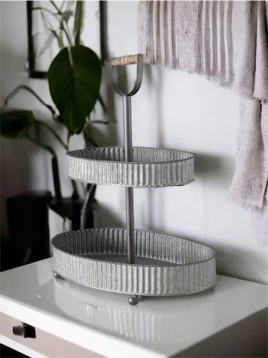 Two Tiered Galvalnised Metal Display Tray Stand