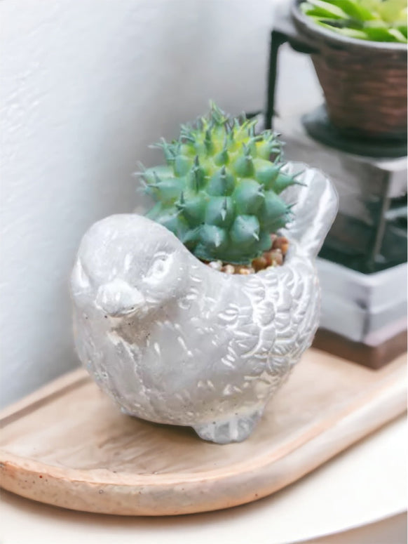 Faux Foliage - Potted Succulent In A Concrete Bird