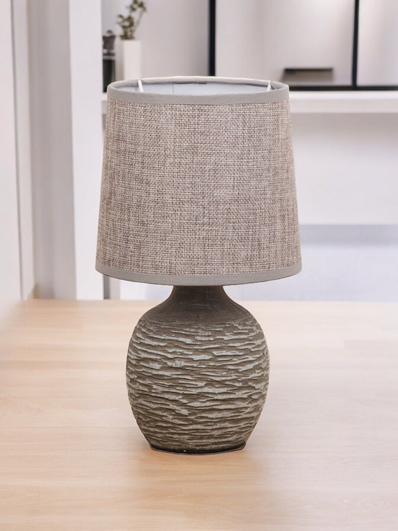 Dark Grey Table Lamp with Grey Linen Shade