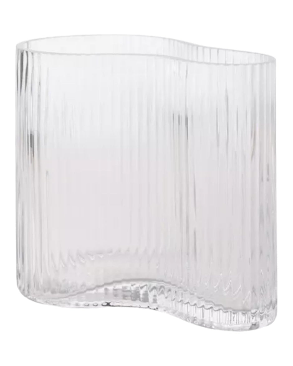 Ribbed Glass Kidney Shaped Vase