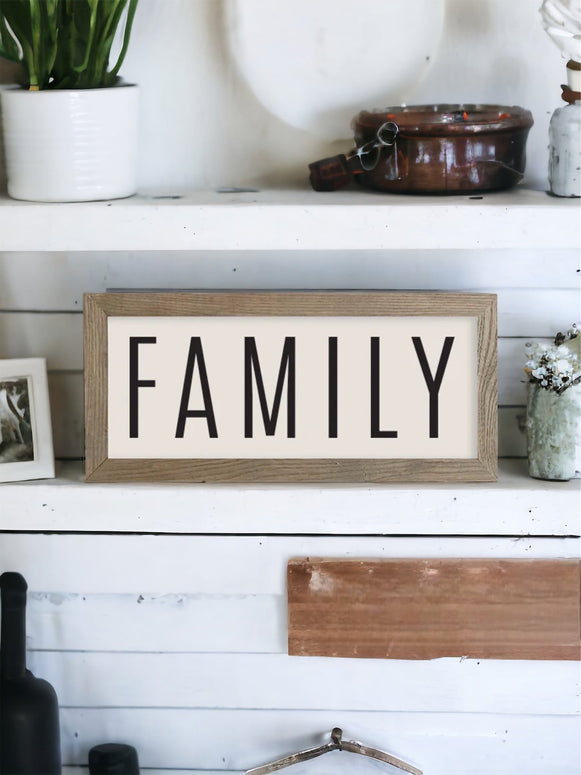 Wooden Rustic Medium Framed Sign: Family (Text)