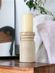 Beige Wooden Pillar Candlestick