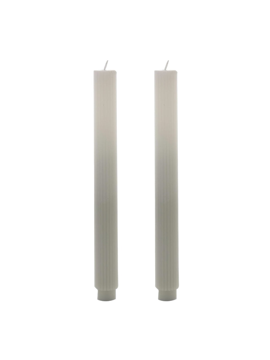 Ombré Ribbed Taupe And White Dinner Candles - Set of Three