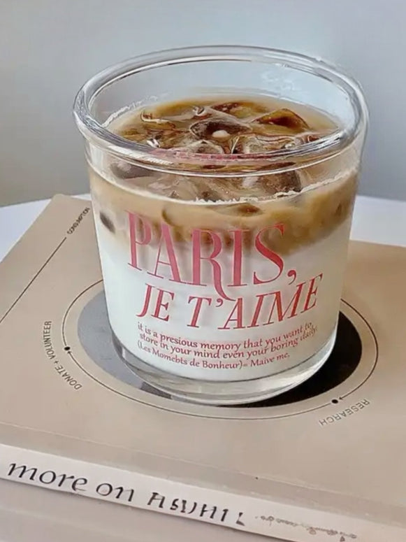 Pink White Glass Coffee Cup “Paris, Je T’aime”