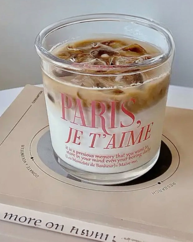 Pink White Glass Coffee Cup “Paris, Je T’aime”