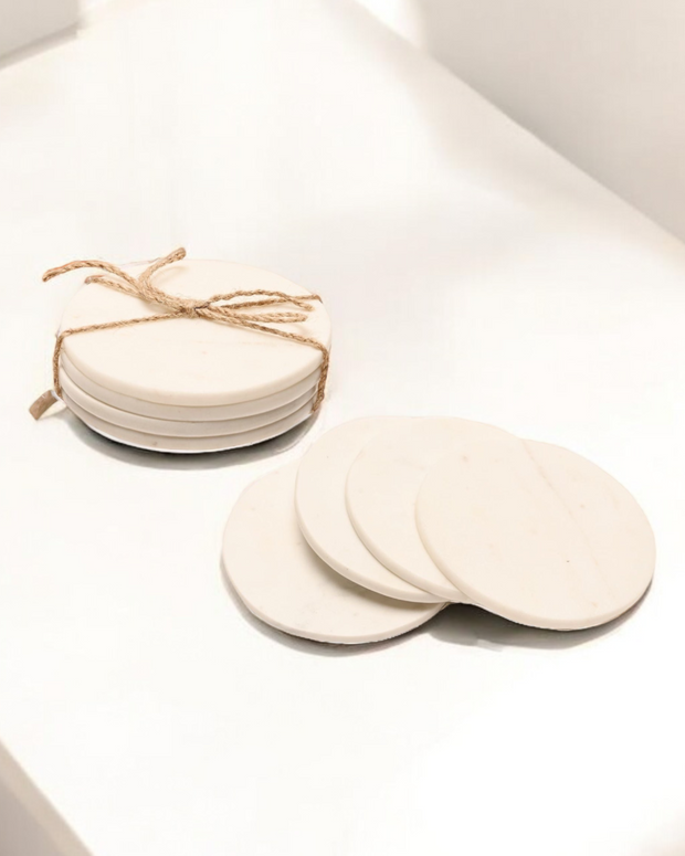 Cream Marble Round Coasters - Set Of 4