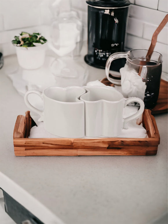 White Ceramic Heart Shaped Mugs - Set of Two