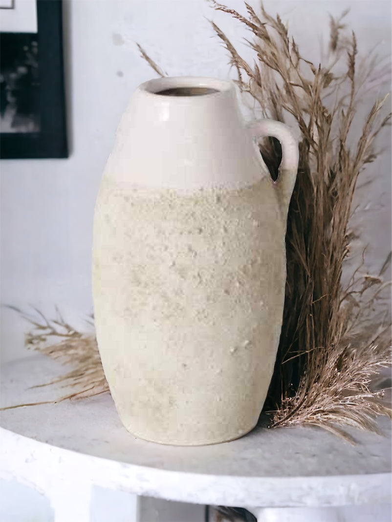 Beige Ceramic Marlita Medium Handled Jug Vase