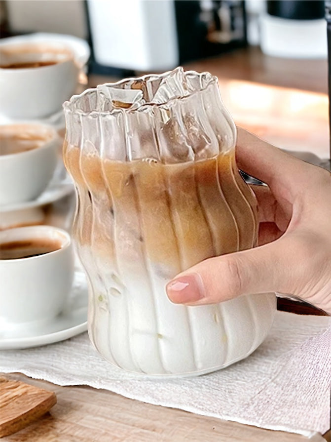 Ribbed Glass Coffee Mugs - Medium