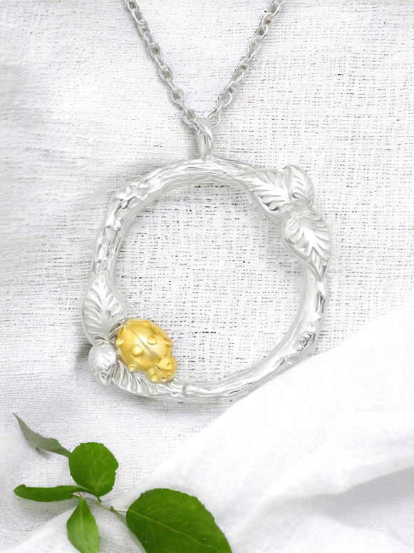 Sterling Silver Open Circle With A Gold Plated Ladybird Necklace