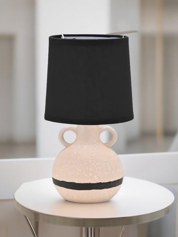 Natural And Black Striped Table Lamp With Black Shade