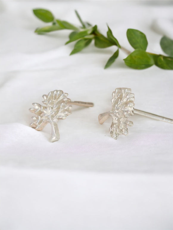 Sterling Silver Plain Tree Stud Earrings