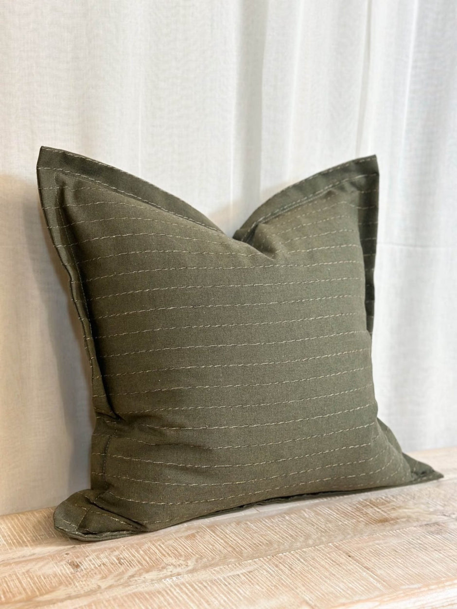 Olive Green Luxury Linen Blend Cushion Cover - 45cm x 45cm