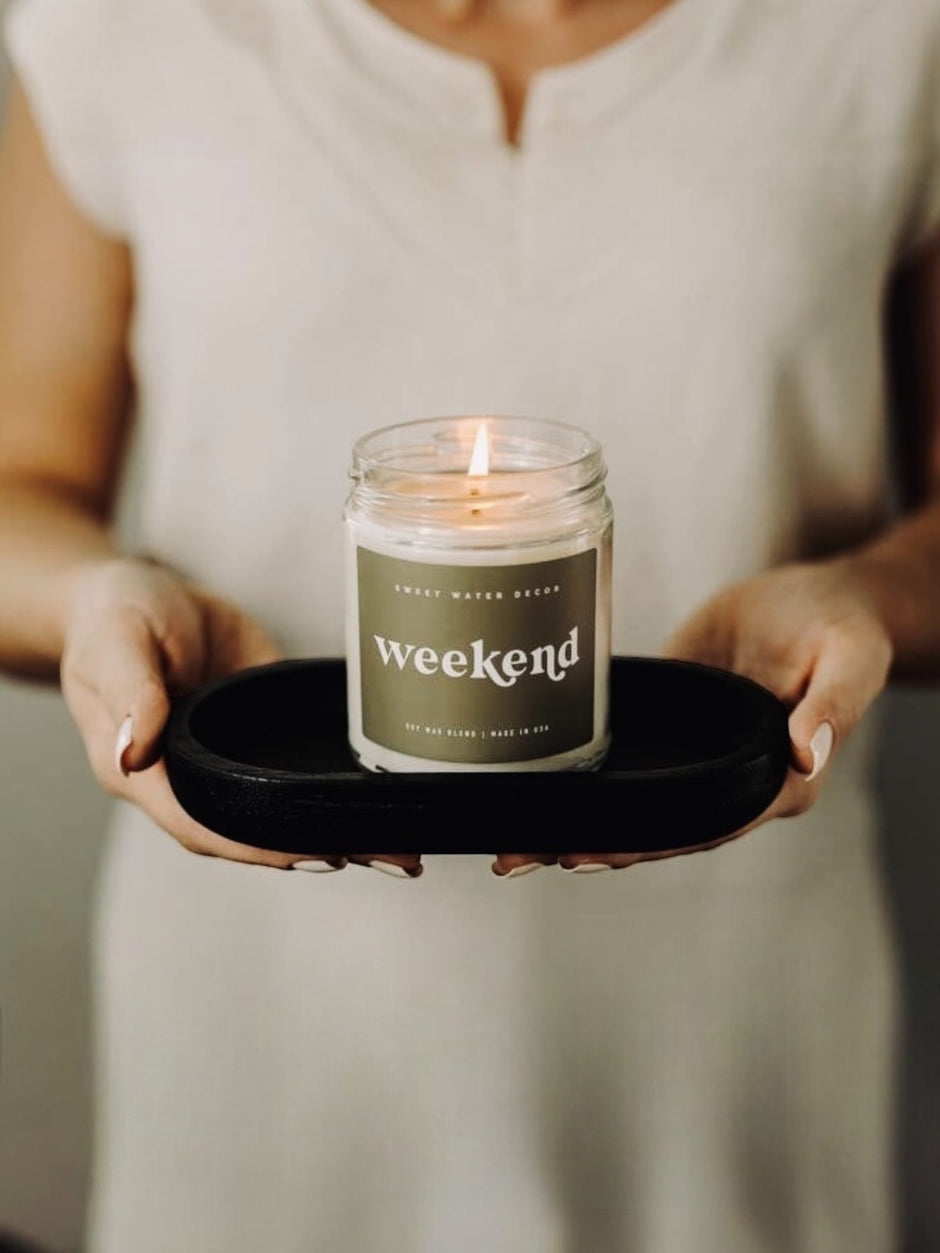 Sweet Water Decor - Small Wood Candle Tray - Rustic Black Wood