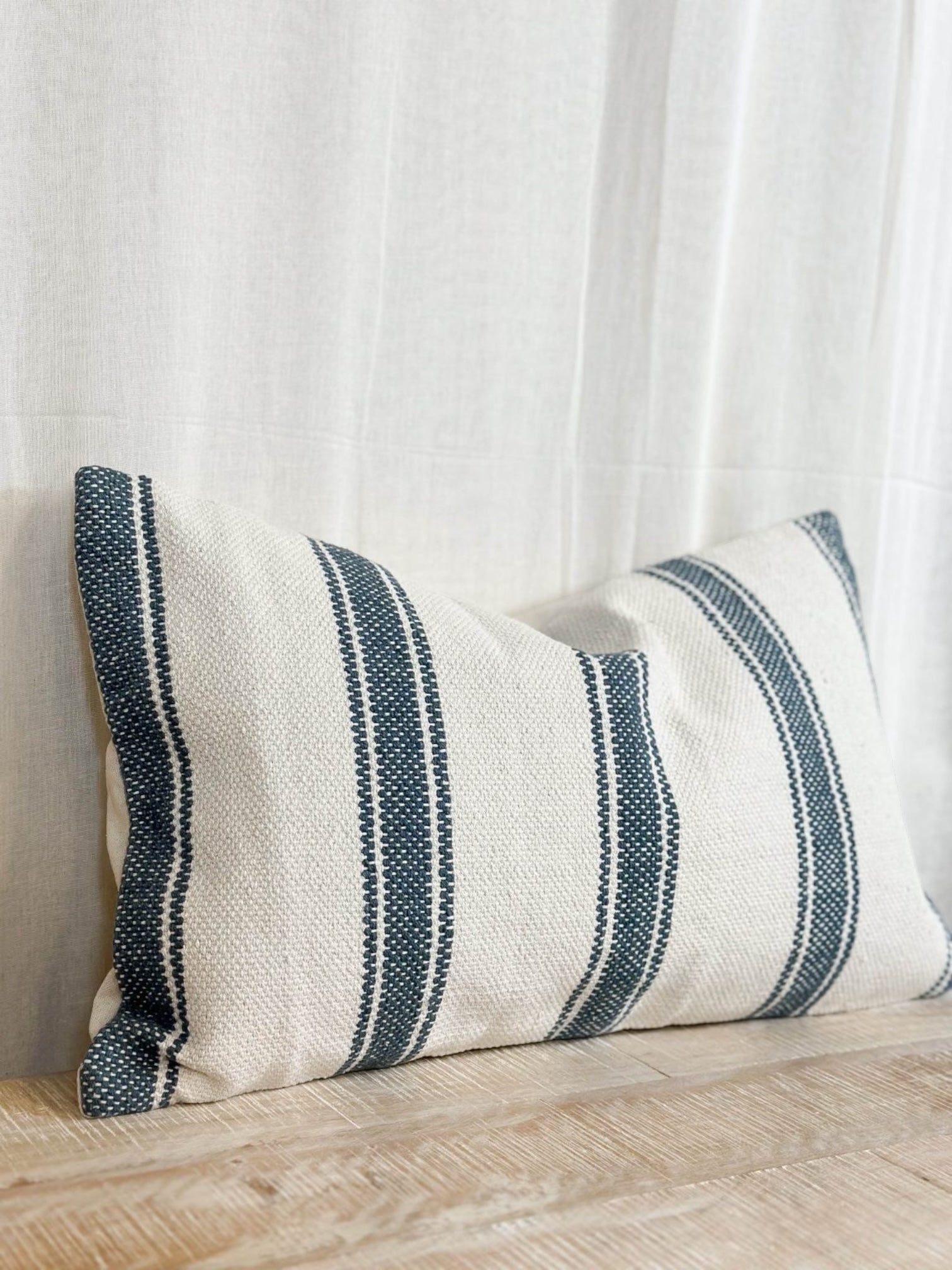 Navy Blue & Cream Stripped Luxe Cotton Cushion Cover - 50cm x 30cm