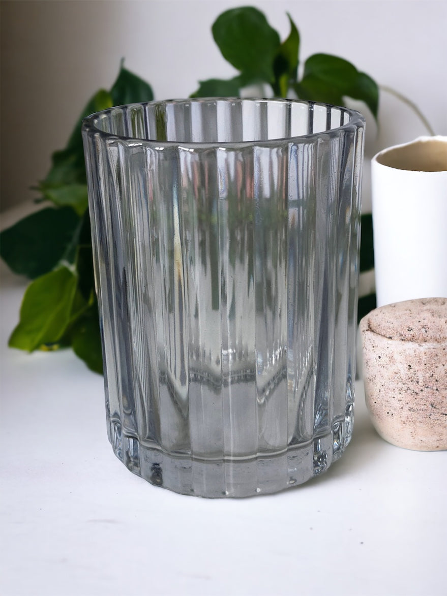 Ridged Grey Glass Tumbler