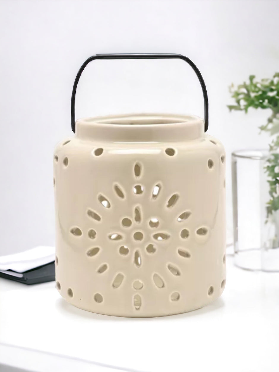 Beige Ceramic Candle Lantern