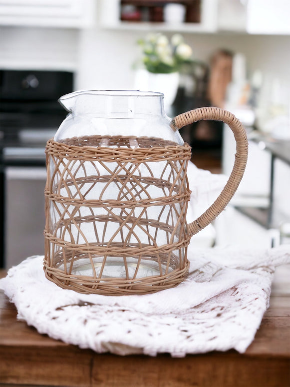 Glass And Rattan Rustic Jug