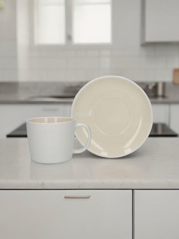 White Ceramic Barcelona Cup and Saucer Set