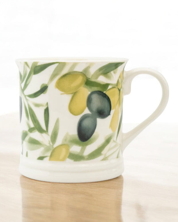 White Cetamic Green Olive Print Mug