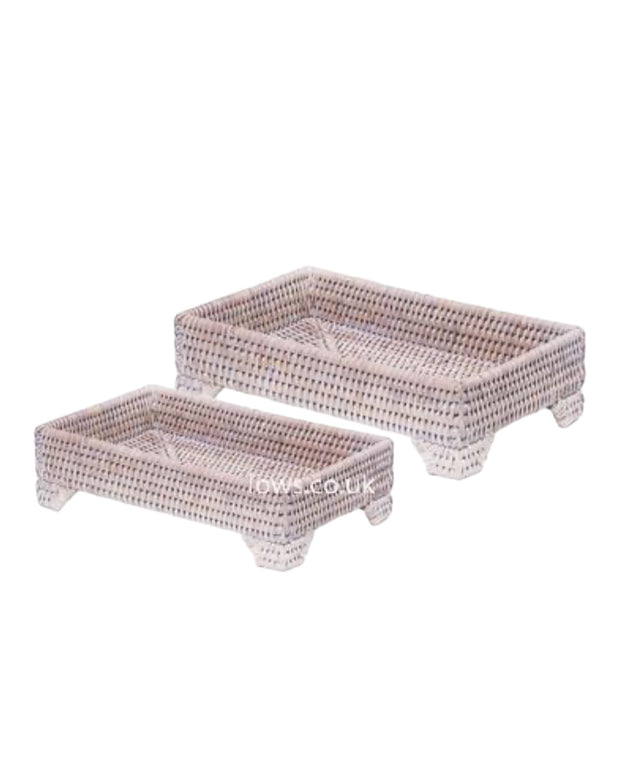 Rectangle Raised Footed Rattan Tray With Handles