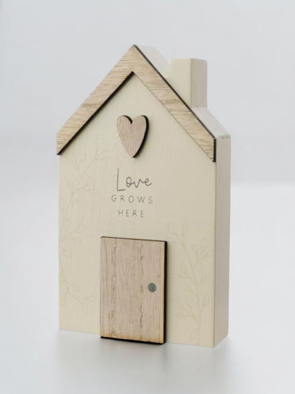 Beige Moments Wooden House - Love Grows Here