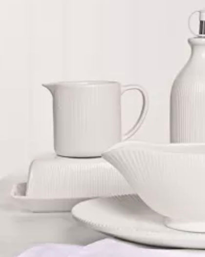 White Ceramic Ribbed Milk Jug