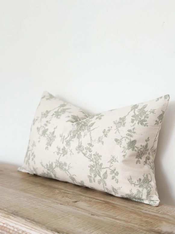 Sage Green Country Print Luxury Cotton Cushion Cover - 50cm x 30cm