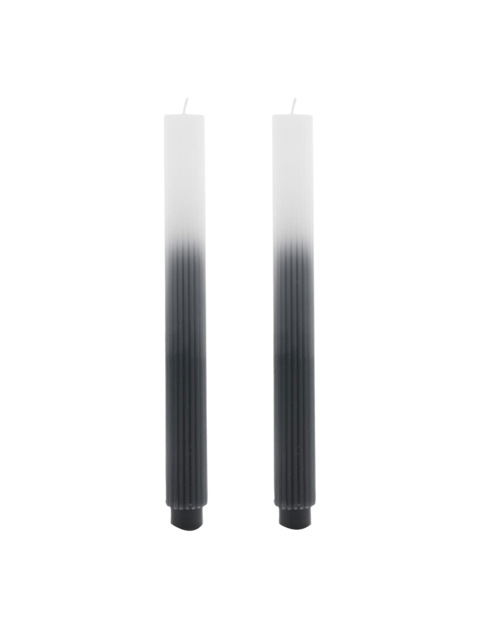 Ombré Ribbed Charcoal Grey And White Dinner Candles - Set of Three