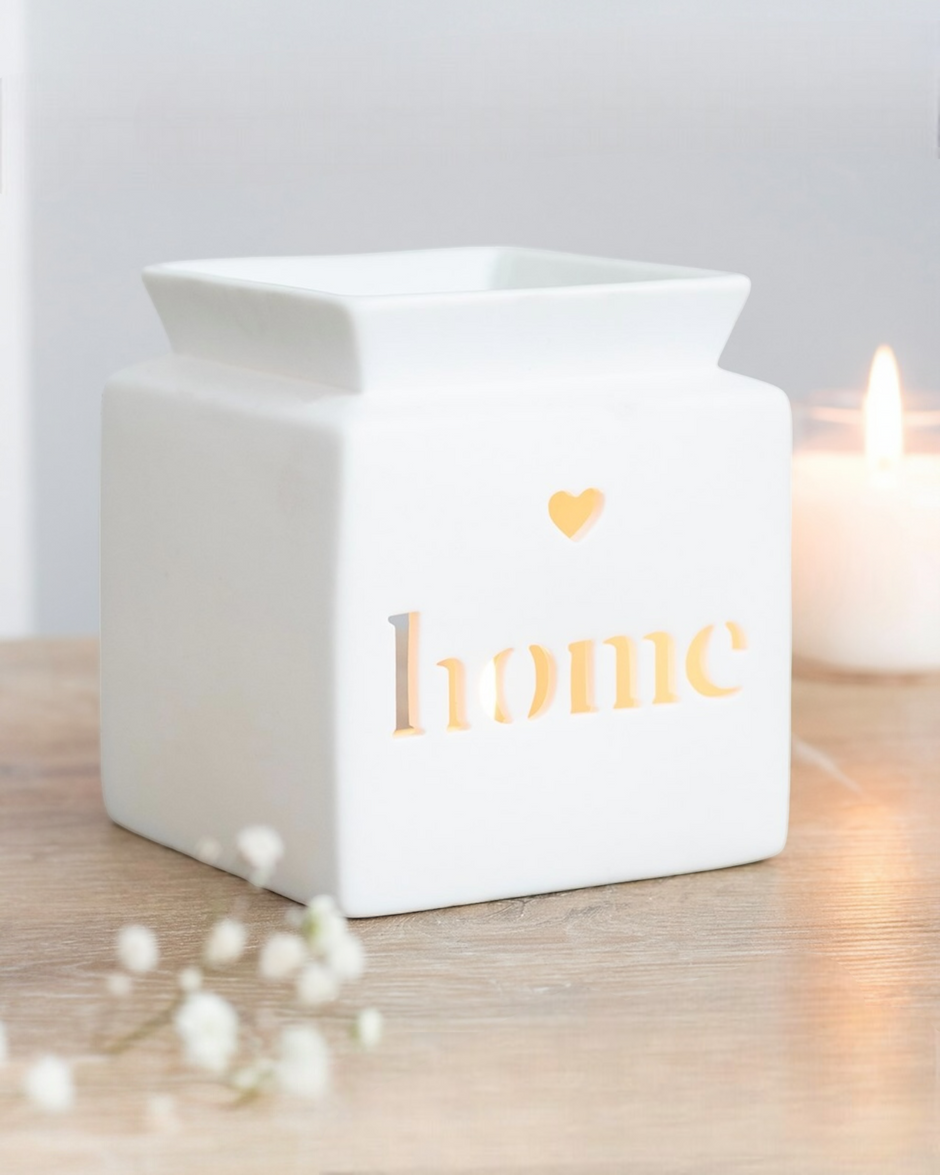 White Home Heart Cut Out Oil Burner and Wax Warmer