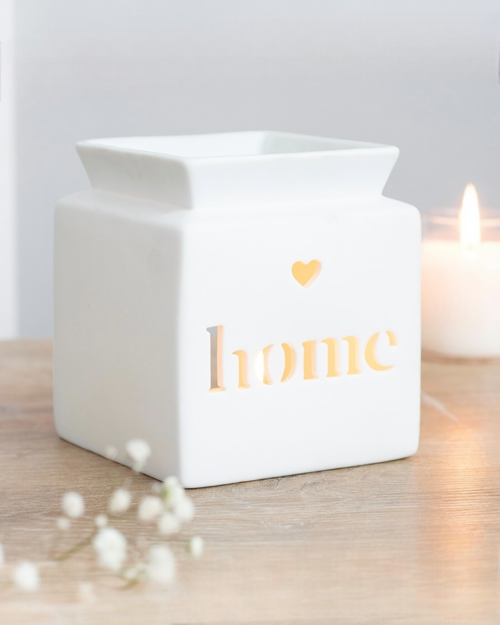 White Home Heart Cut Out Oil Burner and Wax Warmer