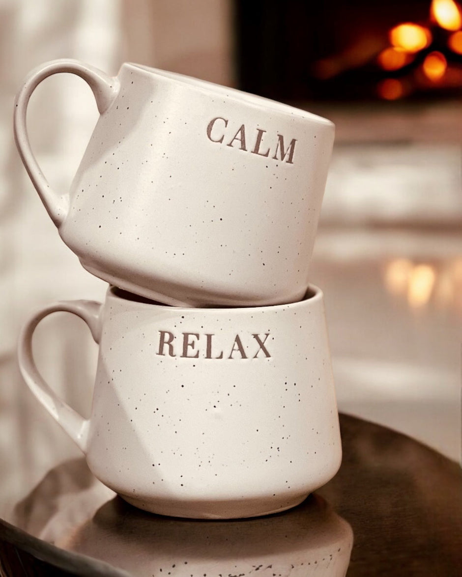 White Speckled Stoneware Mug "Calm"