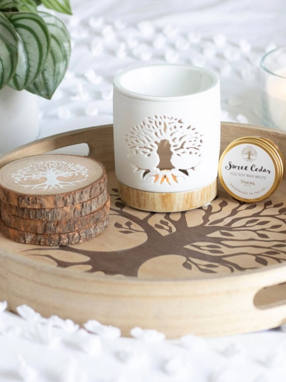 White Tree of Life Cut Out Oil Burner and Wax Melt Gift Set