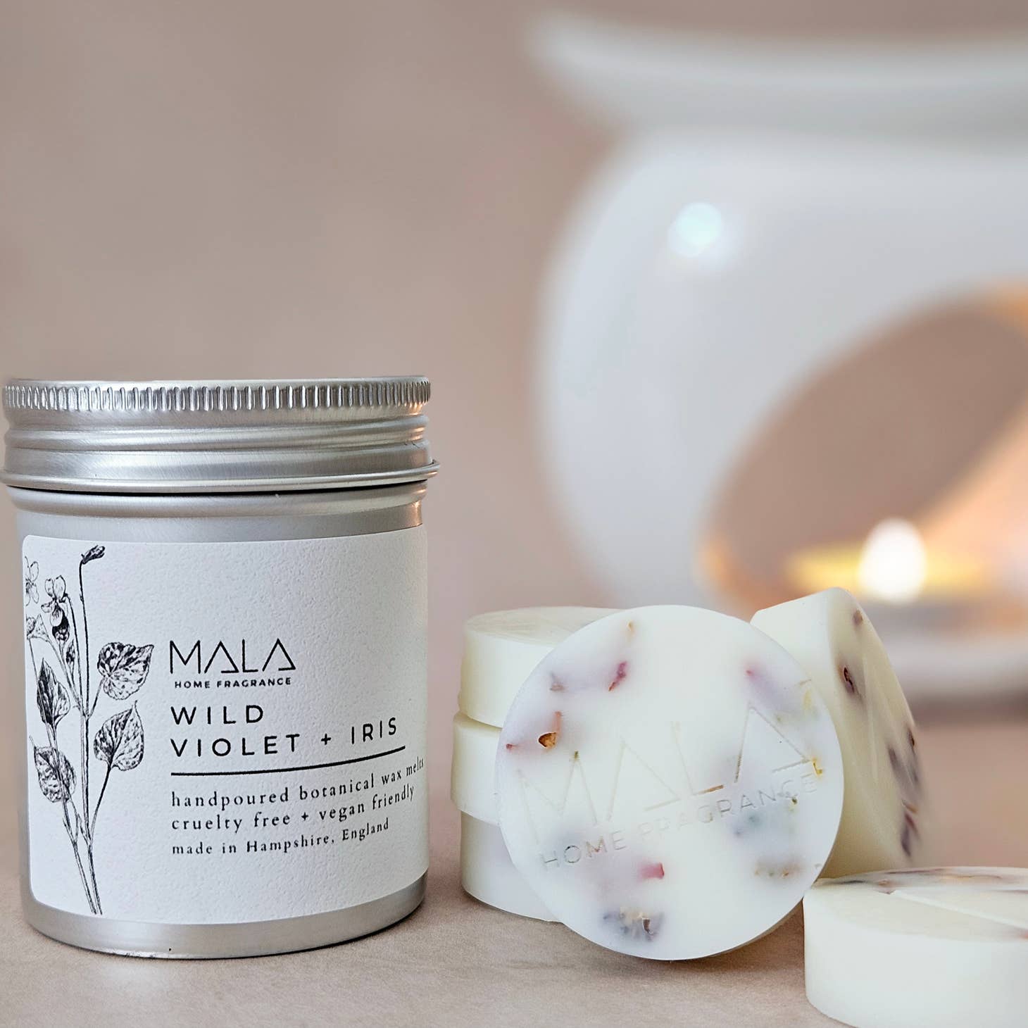 Mala Home Fragrance Luxury Wax Melt Tins - Wild Violet And Iris - Lulu Loves Home - Home Fragrance