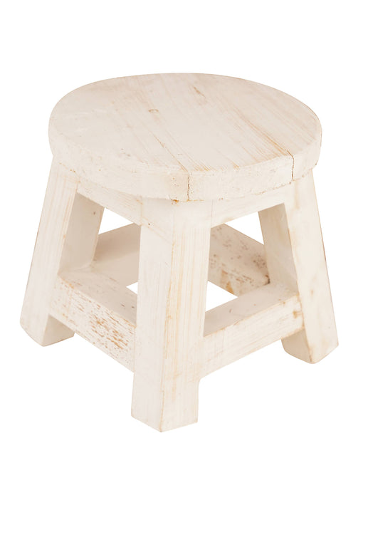 Patna White Rustic Farmhouse Wooden Mini Stool - Lulu Loves Home - Kitchen & Dining