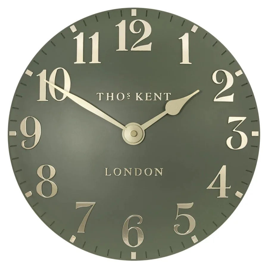 Thomas Kent 12” Arabic Wall Clock Colour Lichen Green - Lulu Loves Home - Clocks